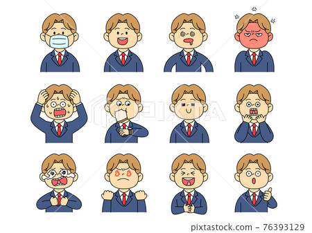blond male character with various facial expressions and mask blond male character with various facial expressions and mask 76393129