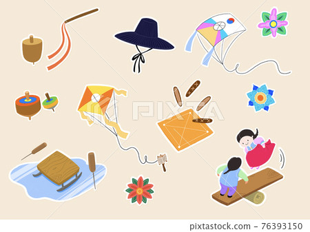 Korean new year, hanbok themed sticker icon set Korean new year, hanbok themed sticker icon set 76393150