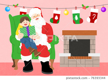 Santa Claus giving child a gift Santa Claus giving child a gift 76393344