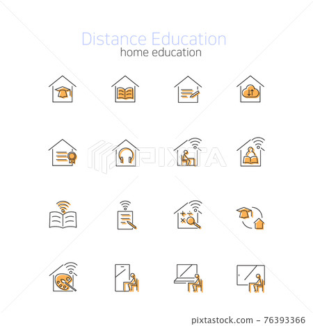 stay at home online education icon set stay at home online education icon set 76393366