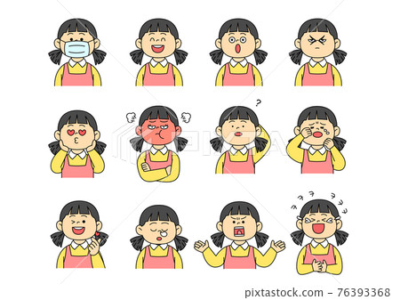 Asian girl character with various facial expressions and mask Asian girl character with various facial expressions and mask 76393368