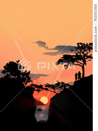 beautiful sunrise scenery illustration beautiful sunrise scenery illustration 76393369