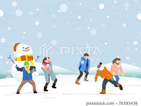 happy people doing snow fight in winter happy people doing snow fight in winter 76393436
