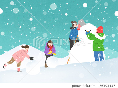 happy children making snowman happy children making snowman 76393437