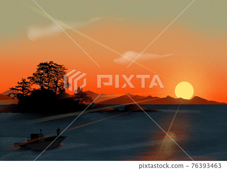 beautiful sunrise scenery illustration 76393463