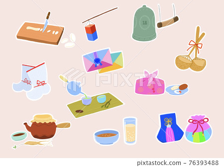 Korean new year themed sticker icon set Korean new year themed sticker icon set 76393488
