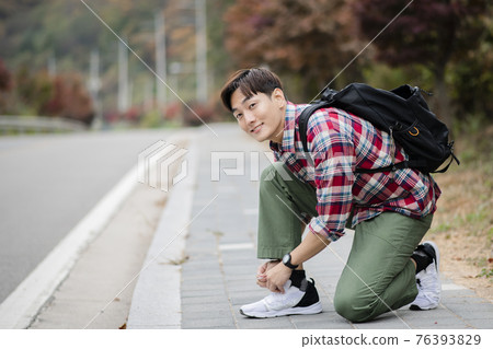 handsome Asian male model autumn travel concept handsome Asian male model autumn travel concept 76393829