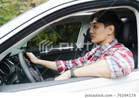handsome Asian male model autumn travel concept 76394179