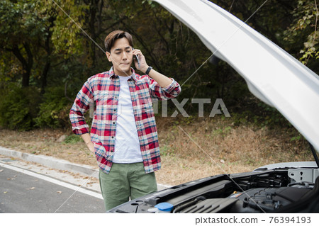 handsome Asian male model autumn travel concept 76394193