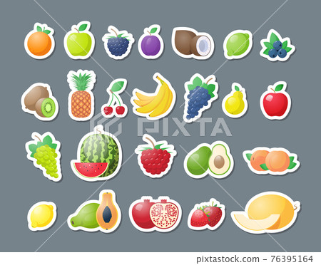set fresh fruits stickers healthy food collection horizontal set fresh fruits stickers healthy food collection horizontal 76395164