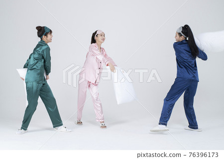 girls, ladies pajama sleepoverparty concept girls, ladies pajama sleepoverparty concept 76396173