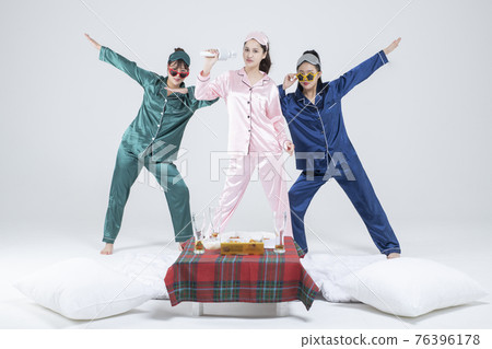 girls, ladies pajama sleepoverparty concept girls, ladies pajama sleepoverparty concept 76396178