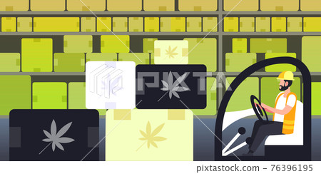 forklift driver carrying cardboard boxes with cannabis leaf medical marijuana modern warehouse interior commercial business hemp delivery concept horizontal forklift driver carrying cardboard boxes with cannabis leaf medical marijuana modern warehouse interior commercial business hemp delivery concept horizontal 76396195