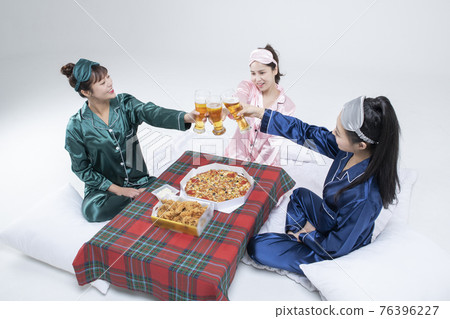 girls, ladies pajama sleepoverparty concept girls, ladies pajama sleepoverparty concept 76396227