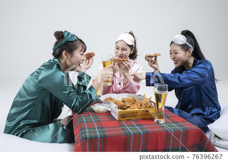 girls, ladies pajama sleepoverparty concept girls, ladies pajama sleepoverparty concept 76396267