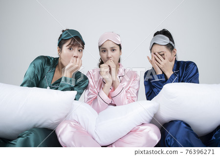 girls, ladies pajama sleepoverparty concept girls, ladies pajama sleepoverparty concept 76396271