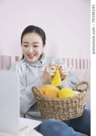single solo woman living alone concept knitting single solo woman living alone concept knitting 76396295