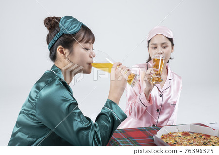 girls, ladies pajama sleepoverparty concept girls, ladies pajama sleepoverparty concept 76396325