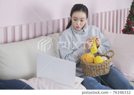 single solo woman living alone concept knitting single solo woman living alone concept knitting 76396332