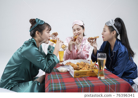 girls, ladies pajama sleepoverparty concept girls, ladies pajama sleepoverparty concept 76396341