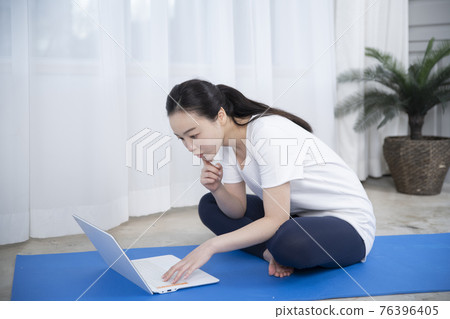 woman on diet, home training and work out concept woman on diet, home training and work out concept 76396405