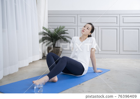 woman on diet, home training and work out concept woman on diet, home training and work out concept 76396409