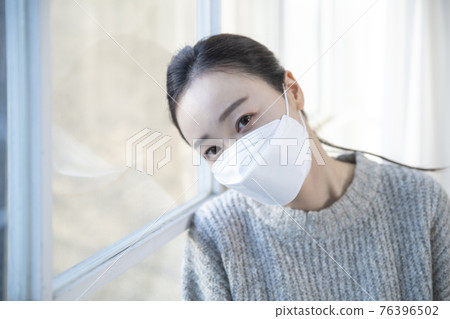 Asian woman wearing mask Asian woman wearing mask 76396502