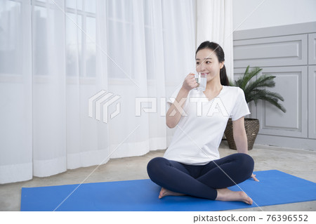 woman on diet, home training and work out concept woman on diet, home training and work out concept 76396552