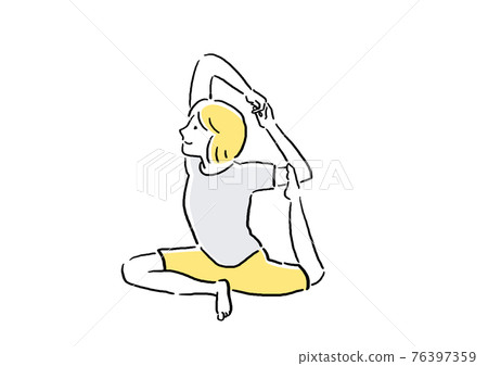 體操瑜伽鴿子姿勢手繪風格插圖 76397359