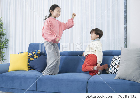 Asian boy and girl, family concept spending time at home Asian boy and girl, family concept spending time at home 76398432