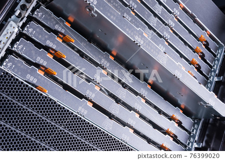 detail trays with hard drives inside data cloude center 76399020