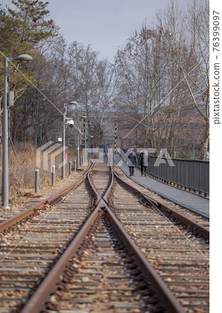 old train railway in Korea, analog concept old train railway in Korea, analog concept 76399097