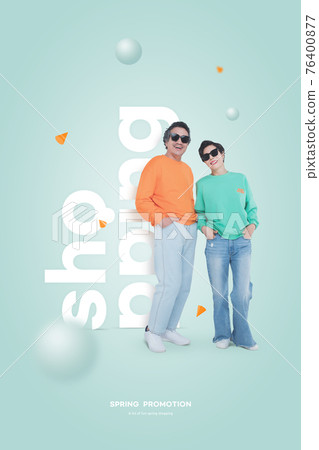 spring sale promotion poster with Asian senior couple 76400877