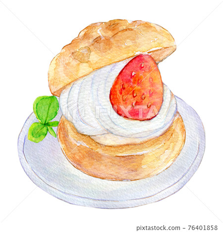 水彩插圖草莓奶油泡芙 水彩插圖草莓奶油泡芙 76401858