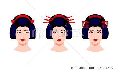 Portrait of japanese geisha women. Close-up female face. 76404589