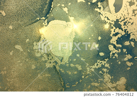 Gold, turquoise and green abstract alcohol ink marble texture 76404812