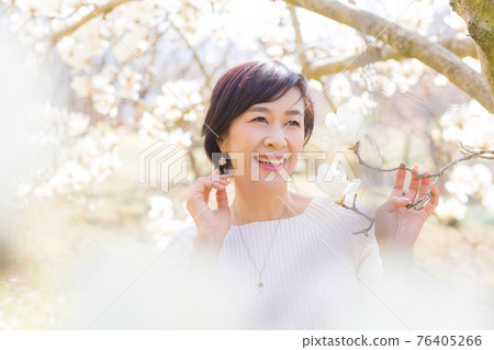 A woman enjoying the spring plateau Chichibu Sakura At Hitsujiyama Park in Chichibu City, Saitama Prefecture 76405266