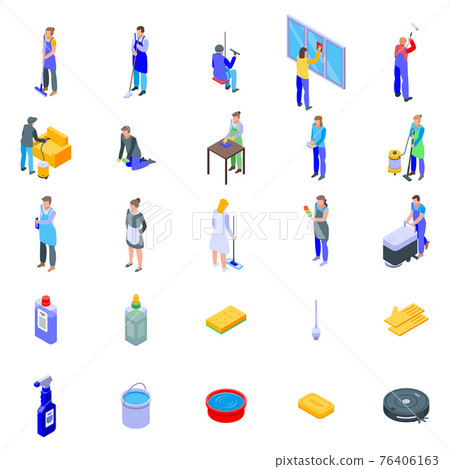 Cleaning services icons set, isometric style Cleaning services icons set, isometric style 76406163