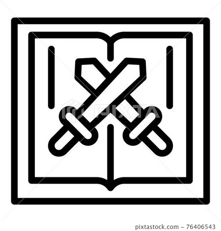 Book and crossed swords icon, outline style Book and crossed swords icon, outline style 76406543