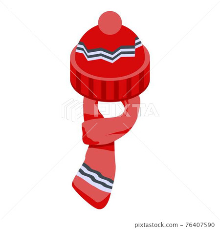 Red wool hat icon, isometric style Red wool hat icon, isometric style 76407590