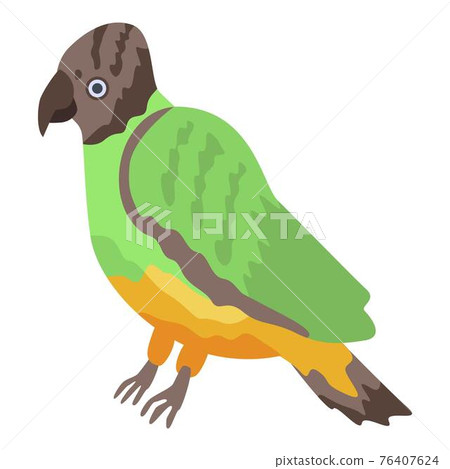 Cute green parrot icon, isometric style 76407624
