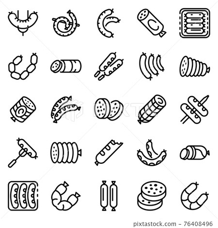 Sausage icons set, outline style 76408496