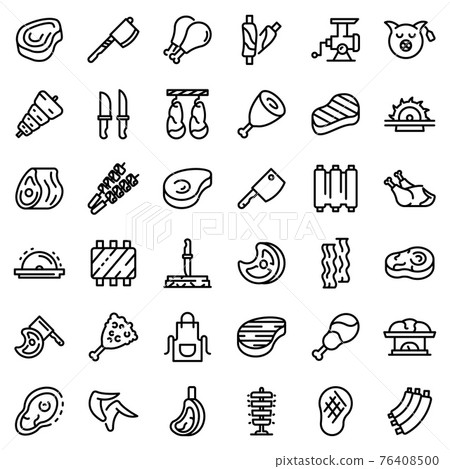 Meat icons set, outline style 76408500