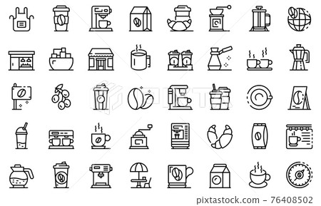 Coffee shop icons set, outline style Coffee shop icons set, outline style 76408502