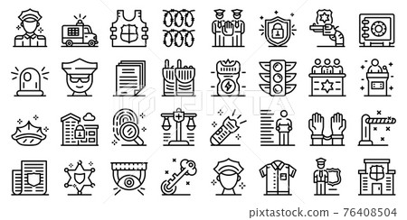 Policeman icons set, outline style Policeman icons set, outline style 76408504