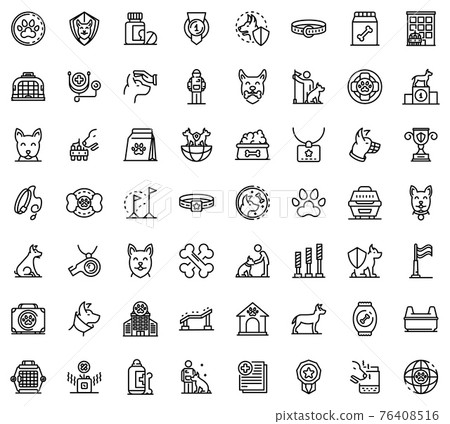 Dog handler icons set, outline style 76408516