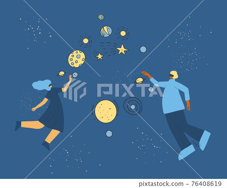 Woman and man in virtual reality glasses see... - Stock Illustration ...