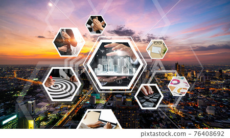 Business network web banner photo set in concept of management and growth Business network web banner photo set in concept of management and growth 76408692