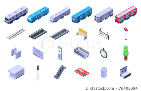 Subway train icons set, isometric style Subway train icons set, isometric style 76408694