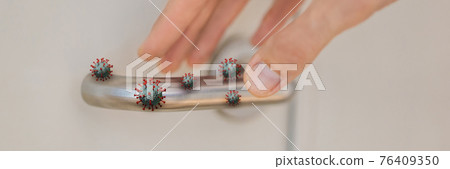 BANNER, LONG FORMAT Viruses on the doorknob. Coronovirus COVID 19. Human life through which germs and viruses spread, door handle. the concept of germs sitting on the door handle BANNER, LONG FORMAT Viruses on the doorknob. Coronovirus COVID 19. Human life through which germs and viruses spread, door handle. the concept of germs sitting on the door handle 76409350